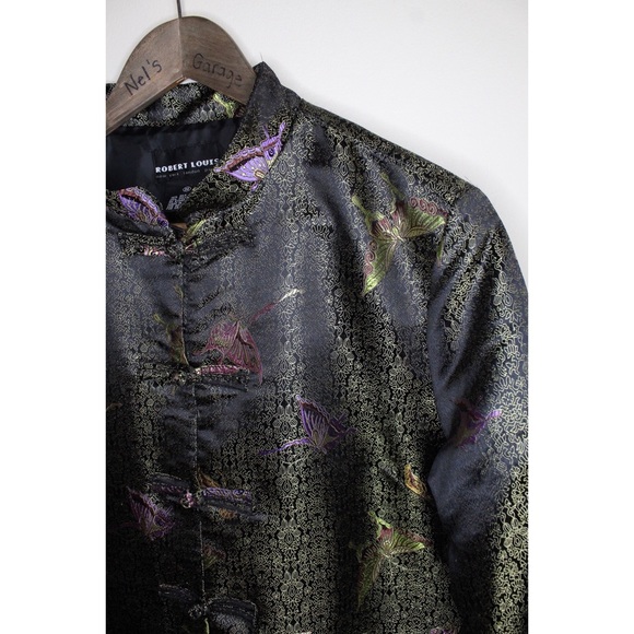 VTG Robert Louis Butterfly Print Silk Jacket M - Picture 9 of 14